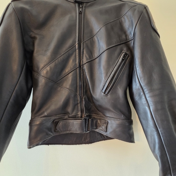 Akoury Cuirs Moto Leather Biker Women's Cropped Jacket Black Size Medium - Picture 8 of 14